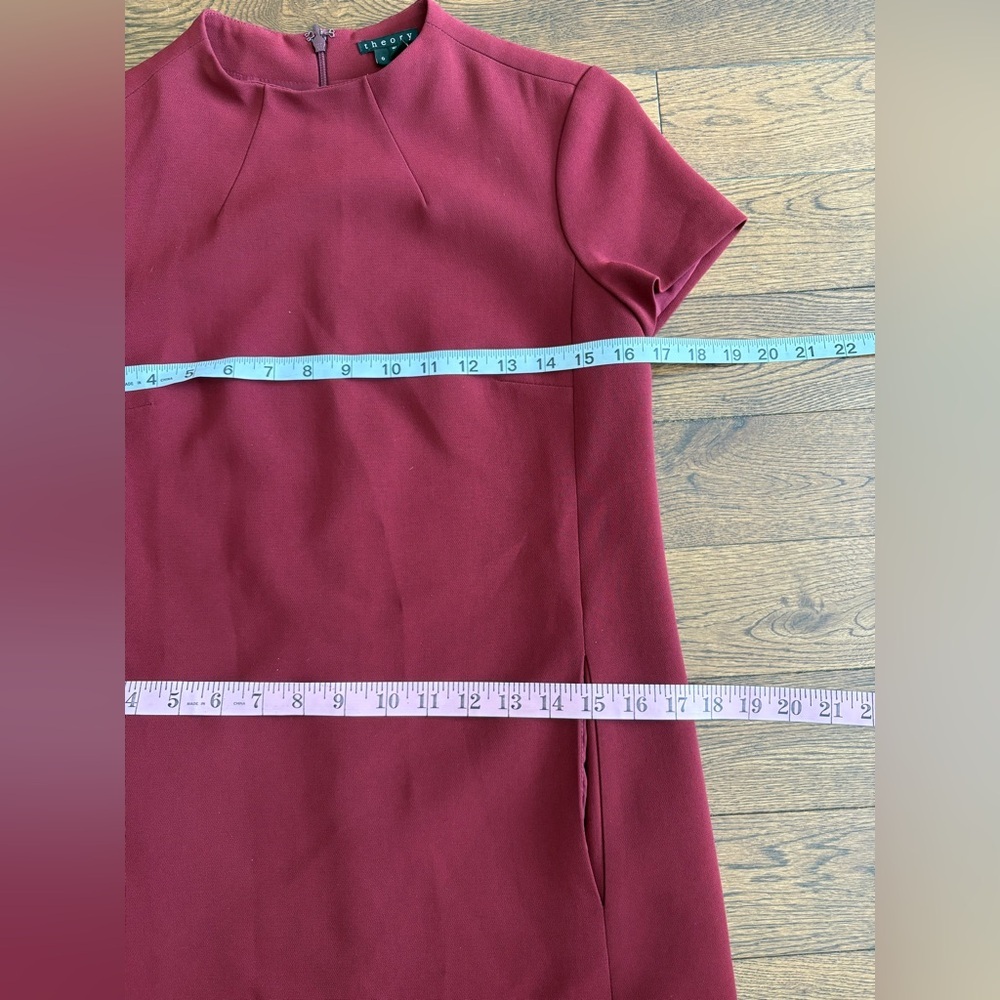 Theory Burgundy Short Sleeve Shift Dress Size 0 USA Made - Picture 10 of 11
